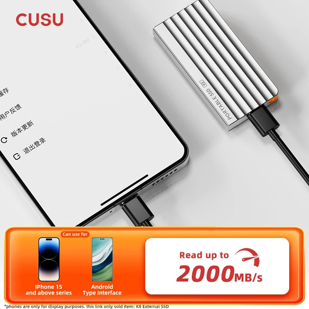 CUSU Portable SSD 512gb 1tb 20Gbps USB3.2 Gen2x2 Type C External Hard Disk Portable Solid State Drives for iphone 15 above