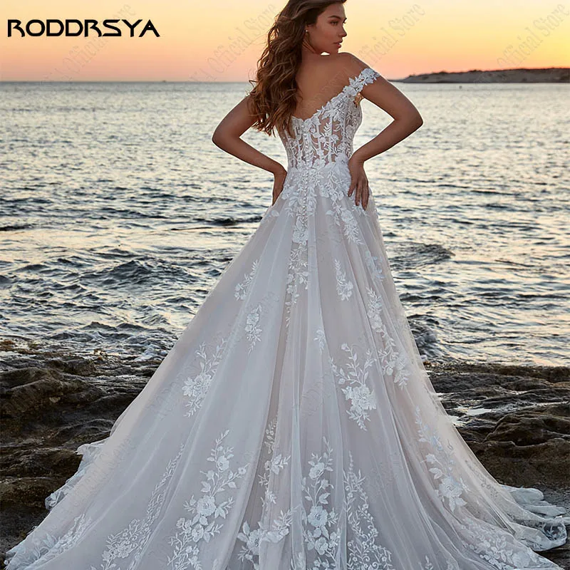 RODDRSYA Appliques Off Shoulder Wedding Dresses A-line Tulle Sweep Train Beach Bridal Gowns Back Buttons vestidos de novia playa – Image 3