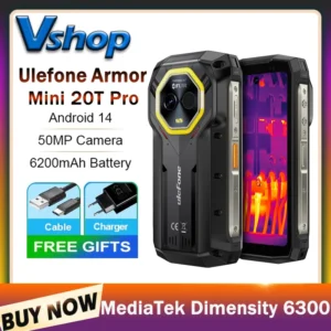 Ulefone Armor Mini 20T Pro Rugged Phone 8GB+256GB 4.7" Display 6200mAh MediaTek Dimensity 6300 Android 14 33W 5G Smartphone