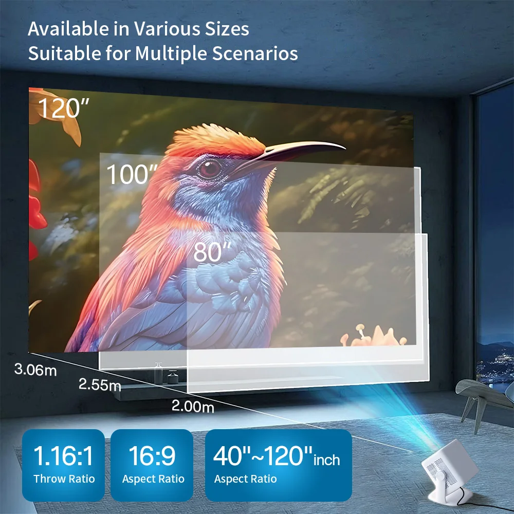 Portable Native 1080P 650ANSI 4K Supported Android 11 360° L018 Projector With Auto Keystone Focus Wifi6 BT5.2 For Home, Office – Image 3