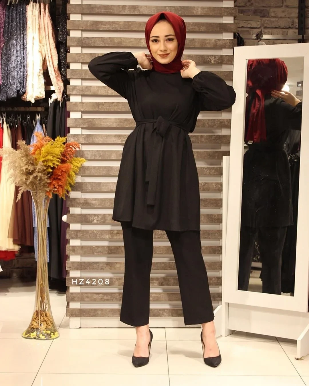 Ramadan Muslim Set Long Sleeve Belted Casual 2 Piece Suit Women Islam Clothing Turkey Dubai Abaya Kaftan Dress Outfits Tops Pant – Image 4