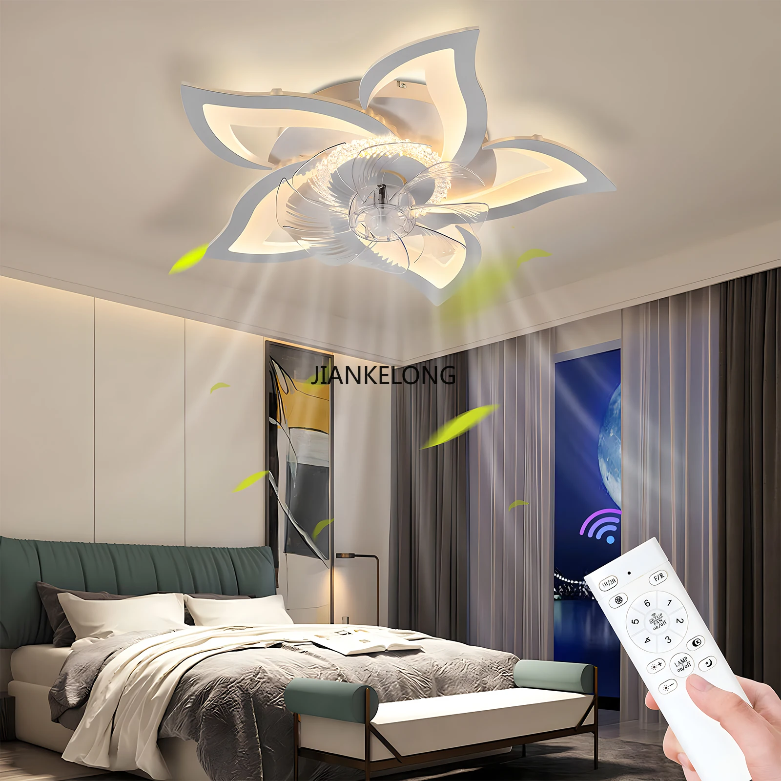 Iralan Modern Ceiling Led Light Fan Decoration Home Silent with Remote Control Ceiling Fan Lamps for Room Kitchen Bedroom