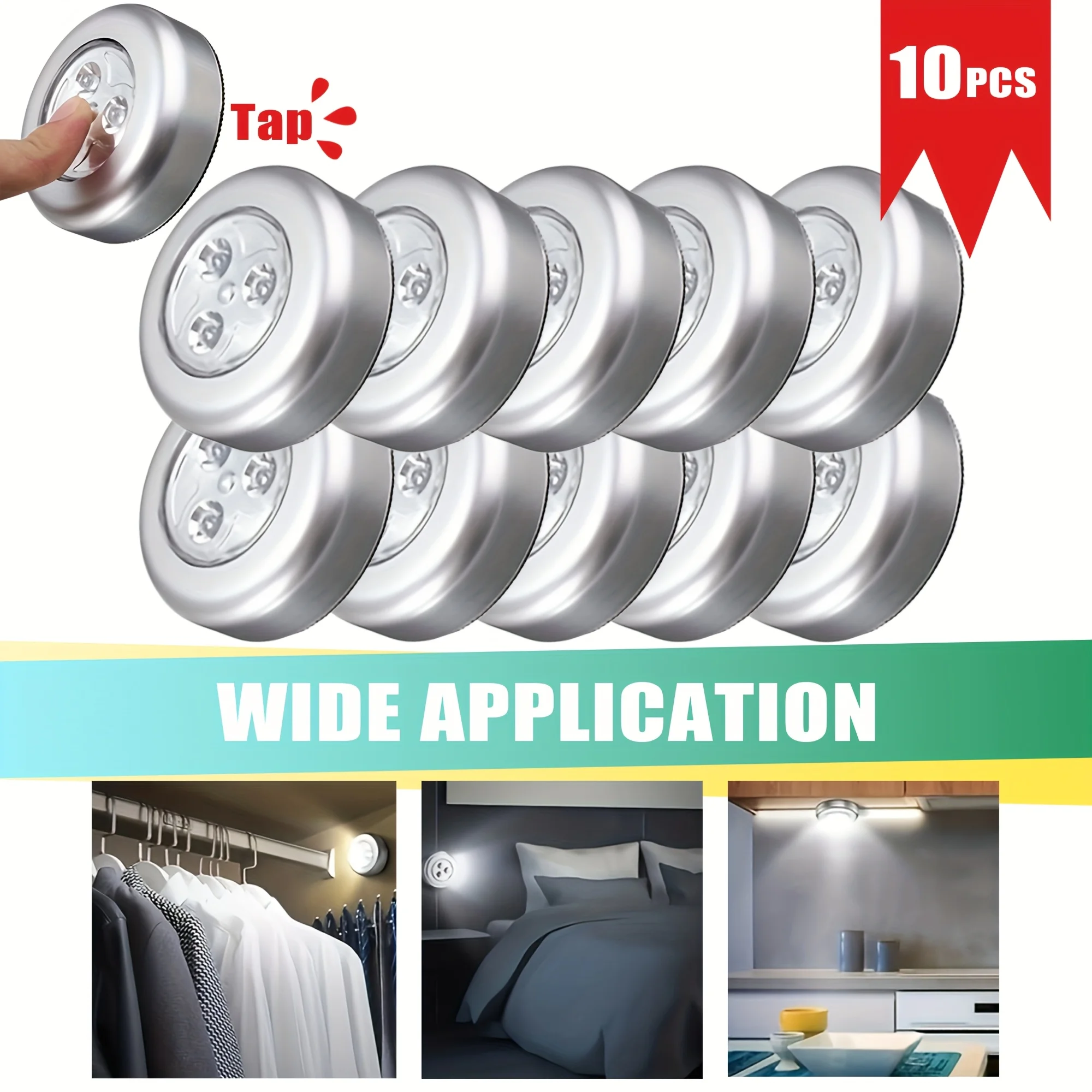 1/4/10 件 Mini Led Night Light, Self Adhesive Push Light Stairs Hallway Closet Kitchen Bedroom, Cabinets, Counters, Hallway – Image 2