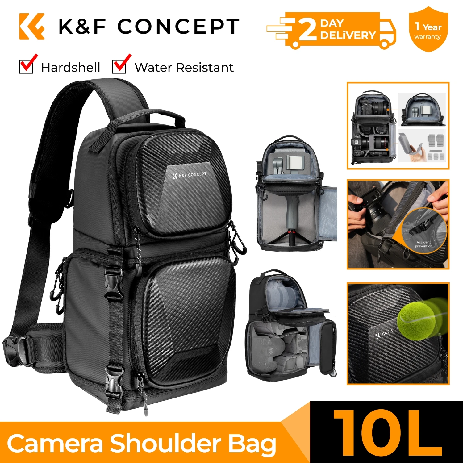 K&F Concept 10L Camera Sling Bag Hardshell Photographers Shoulder Bag Crossbody Backpack Camera Bag For Sony Canon Nikon DSLR