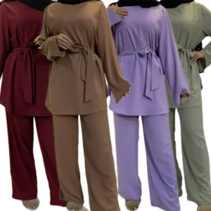 Two-pieces Muslim Abaya Turkish Tops Pants Vetment Femme Hijab Dress Abayas For Women Caftan Kaftan Islam Clothing Djellaba Robe