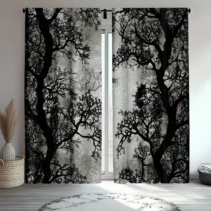 2PCS- Gothic forest landscape pattern printed curtains, window decorations, home decorations, room decorations
