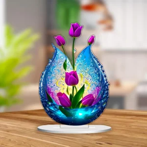 2d Acrylic Purple Tulip Flower Vase Shape Home Living Room Tabletop Office Decoration Garden Ornament Gift Flower Acrylic Flat