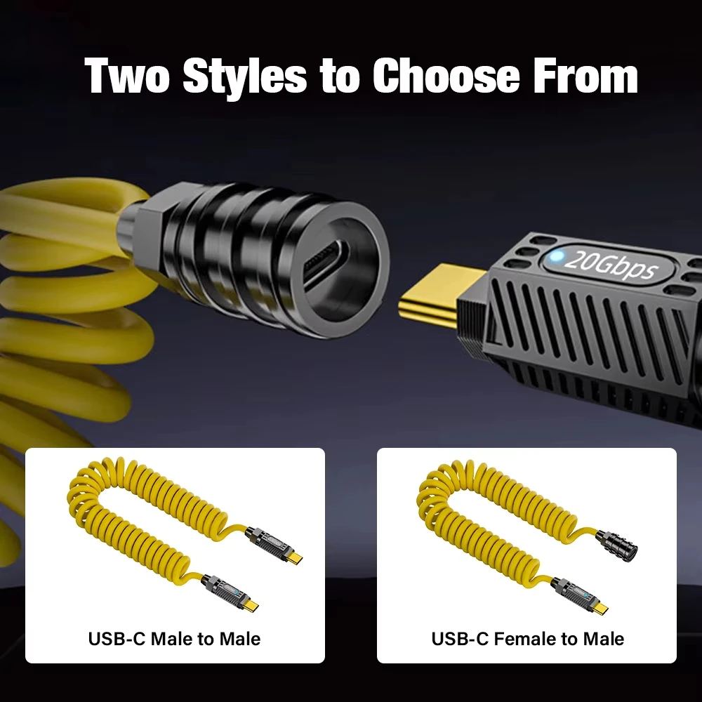 NNBILI 140W USB 3.2 20Gbps USB C to Type C ThunderBolt 3 Spring Retractable Cable PD3.1 5A USB-C Cord For MacBook Samsung Xiaomi – Image 2