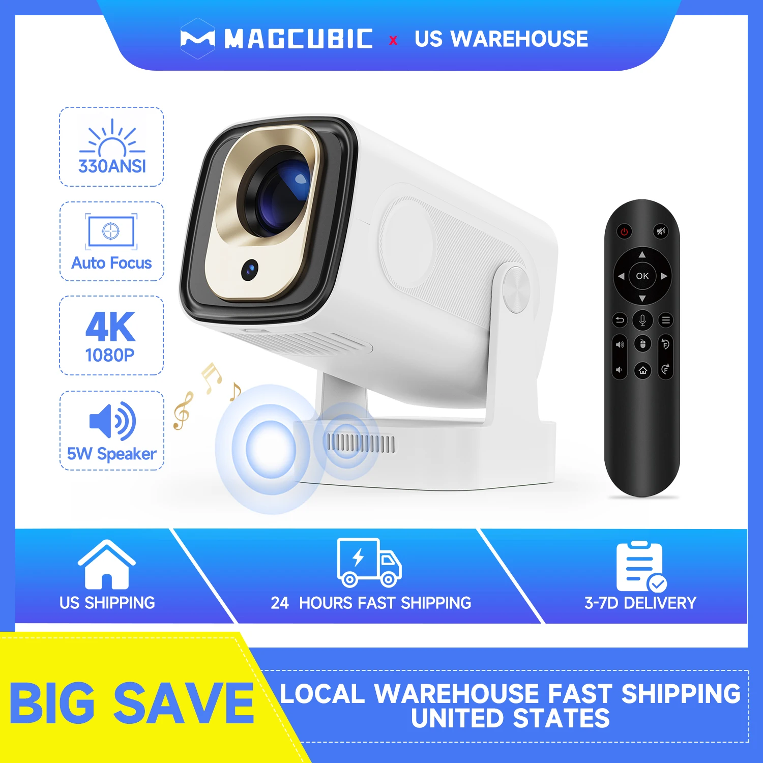 Magcubic HY310 Auto Focus 4K HD Mini Projector 330ANSI 1080P Android 11 Portable Cinema 5W Speaker Air Mouse Voice Control HY300 – Image 2