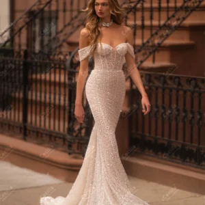 Luxury Wedding Dresses Glitter Bridal Gowns Sequin Appliques Off The Shoulder Mermaid Sexy Vestidos De Novia Customized 2025