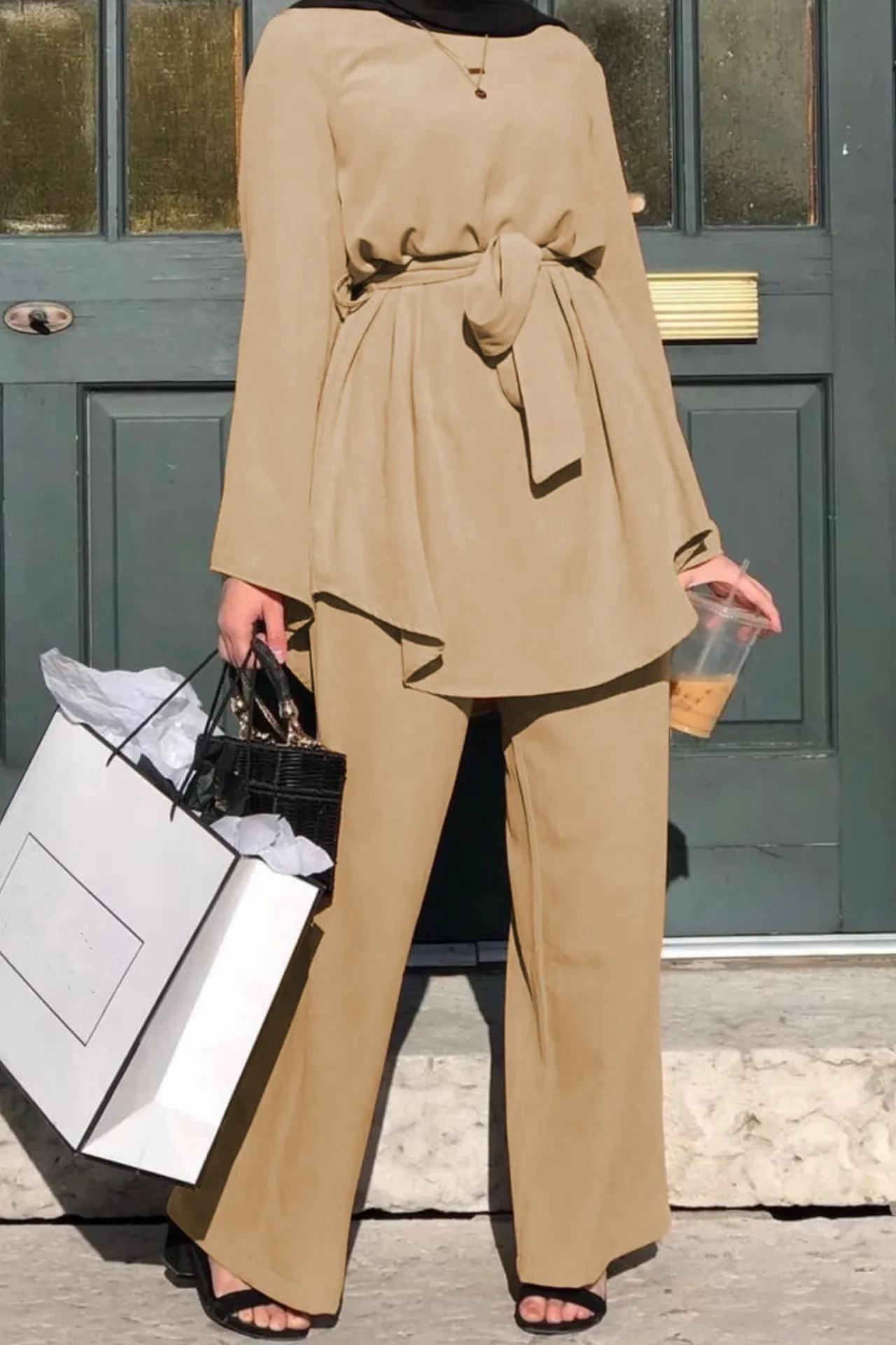 Two-pieces Abaya Turkish Kimono Tops Pants Muslim Dress Abayas Hijab Robe Dubai Caftan Kaftan Islam Clothing For Women Fashion