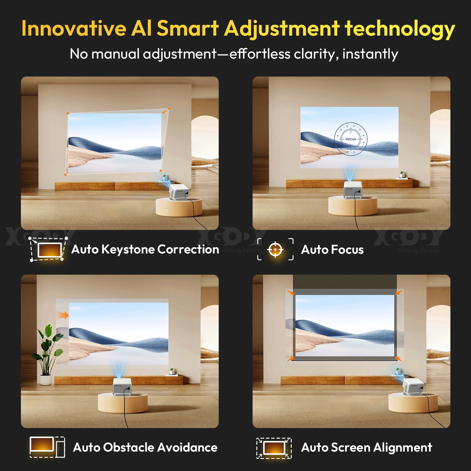 XGODY A6 PRO 650ANSI Auto focus Native 1080P 4K Smart Projector 650 ANSI Android Beamer WiFi6 air mouse Bluetooth Home Therater – Image 3