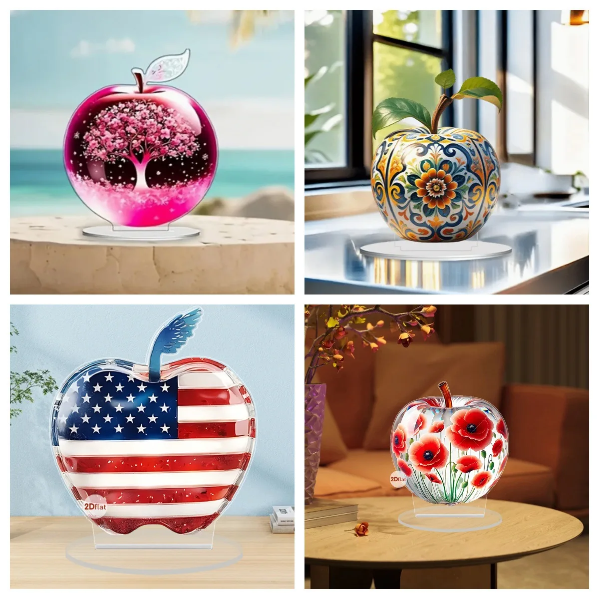 Crystal Apple Cherry Blossom Tree Inlaid Landscape Desktop Ornament Acrylic Home Bookshelf Decoration Creative Pattern Decor – Image 2