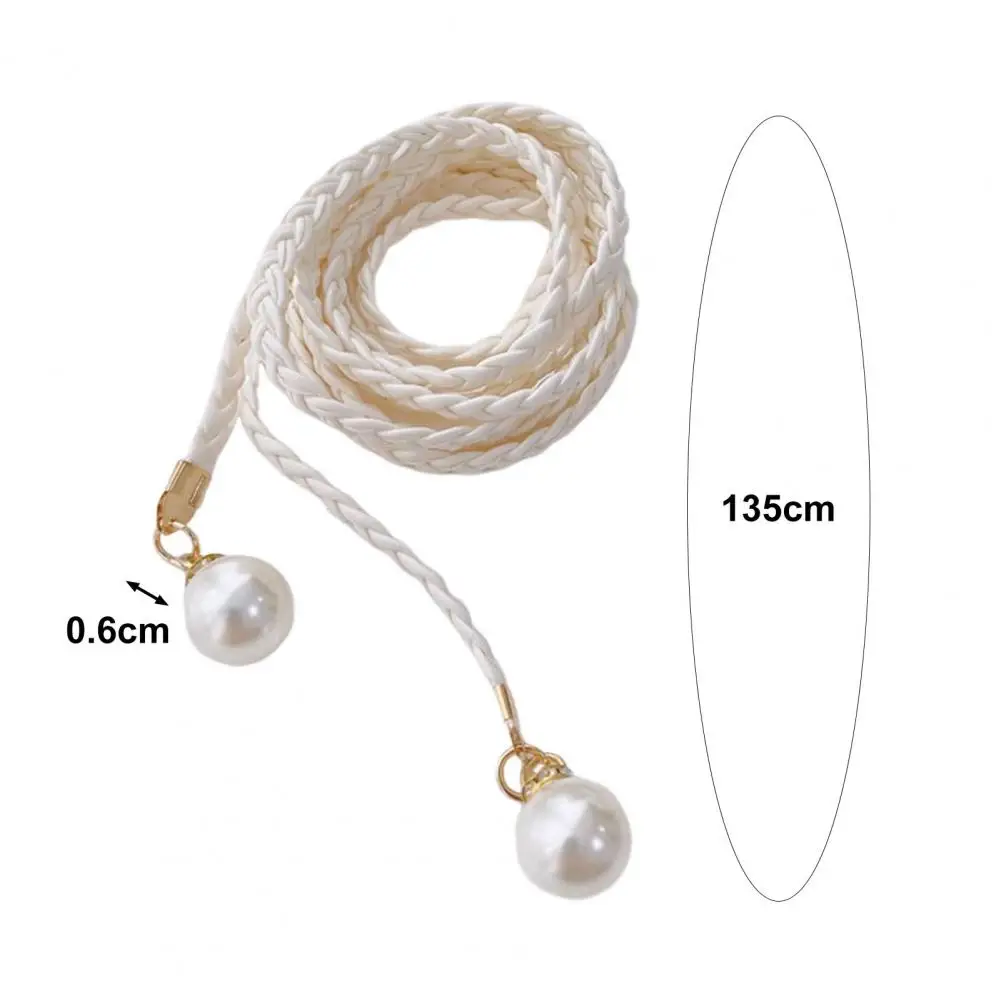 Pearl Waist Chain for Women Elegant Vintage Imitation Leather Slim Belt with Knot for Women for Party Dresses Pants – Image 2