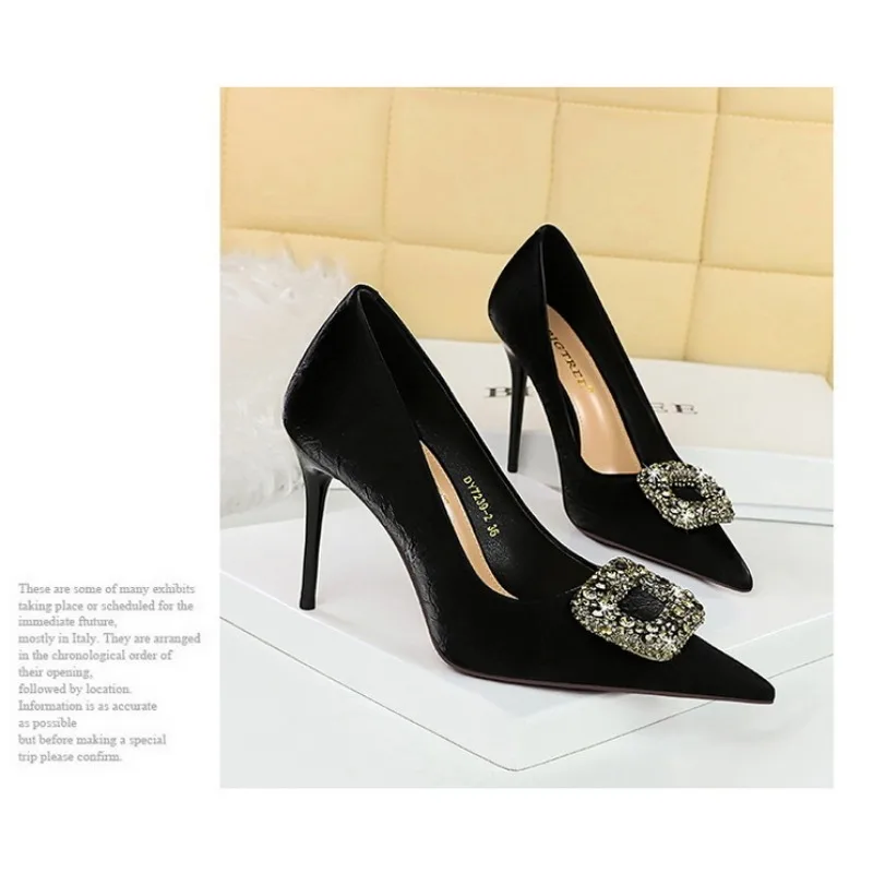 BIGTREE Sexy Classic High Heels Women Pumps Wedding Rhinestone Silk 9.5CM Thin Heels Sexy Office Ladies Slip on Shoes Woman – Image 4