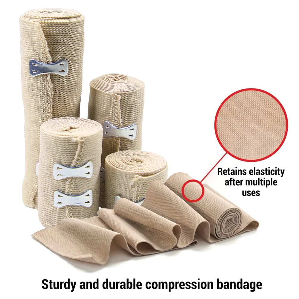 5Rolls Elastic Compression Bandage Wrap with Hooks,Athletic Sport Support Tape for Ankle,Wrist,Arm,Leg Sprains First Aid Measure – Image 4
