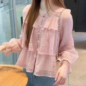 Spring Autumn New Women's Clothing Popular Beautiful Long Sleeves Chic Shirt French Style Loose Slimming Casual Versatile Top