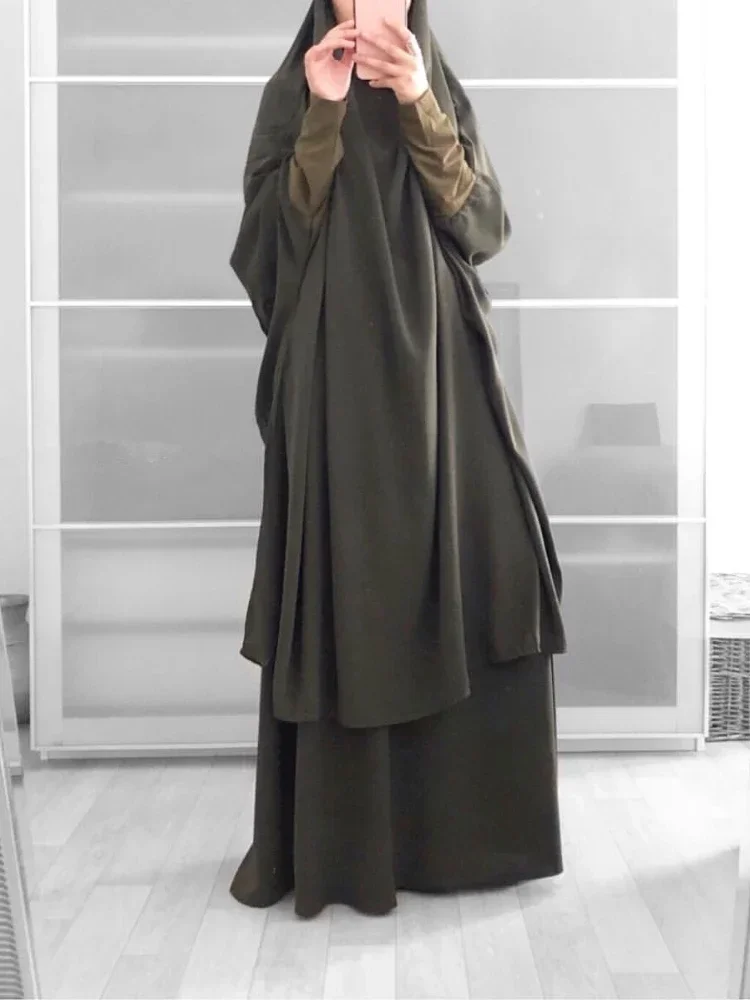 15 Colors Eid Hooded Muslim Dress Set Women Hijab Dress Prayer Garment Islamic Abaya Long Khimar Ramadan Gown Abayas Skirt Suit – Image 5