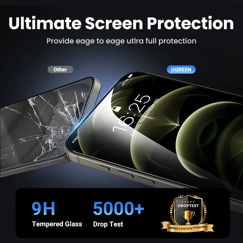 UGREEN for iPhone 16 15 14 13 12 Pro Max Screen Protector for iPhone 16 Plus Tempered Glass for iPhone 15 XR Glass 9D Films – Image 4