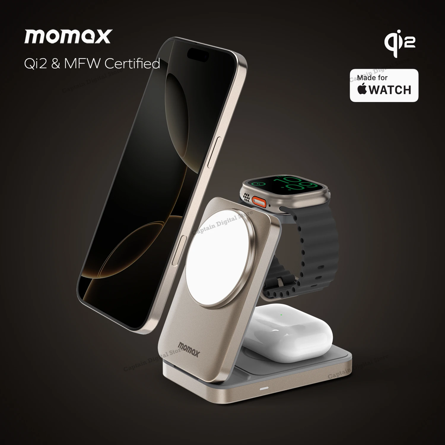 MOMAX 3-in-1 Foldable Qi2 15W Magnetic Wireless Charging Stand Fast Charging Station for iPhone AirPods Apple Watch – Image 2