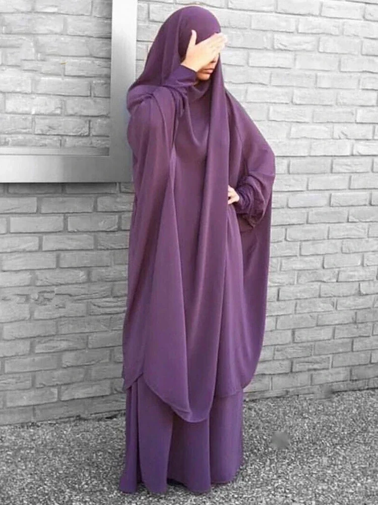 15 Colors Eid Hooded Muslim Dress Set Women Hijab Dress Prayer Garment Islamic Abaya Long Khimar Ramadan Gown Abayas Skirt Suit – Image 4