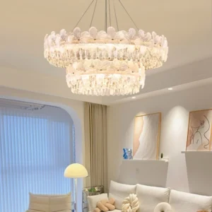 Double-layer Flower Crystal Ceiling Lights Chandelier Modern Gold Hotel Living Room Decor Lights Fixture Round Pendant Light