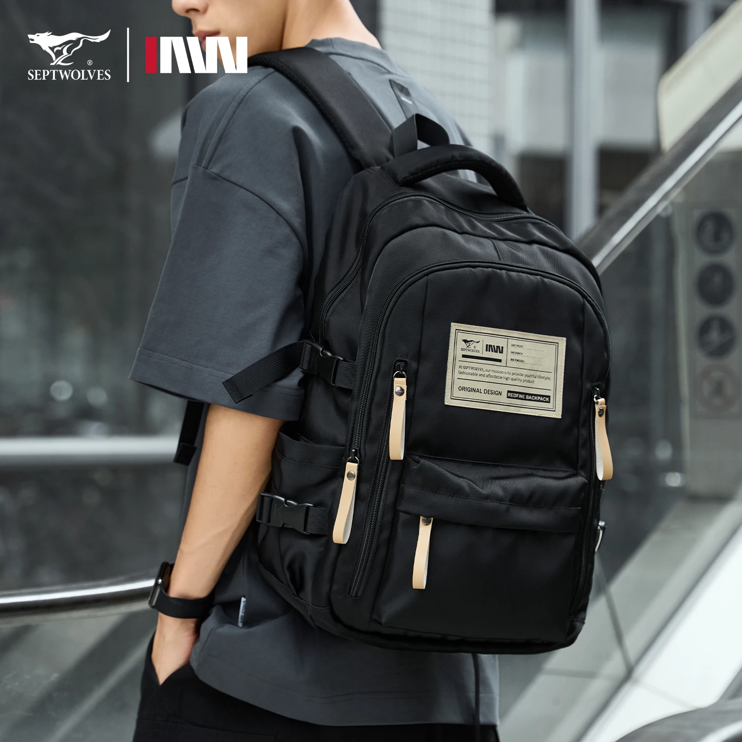 Septwolves Casual Backpack Travel Bag Unisex Waterproof 15 Inches Laptop School Bag Wear-resistant Teenagers College Backpack – Image 6