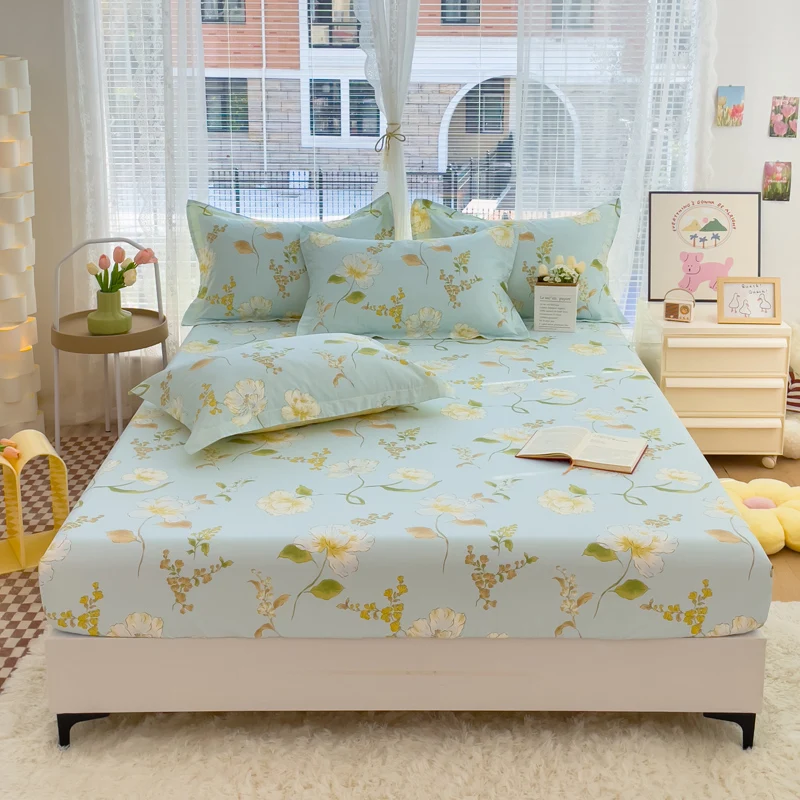 100%Cotton Bed Sheets Flower Printed Fitted Sheets for Bed sábanas para camaQueen/King Bed Sheet Cotton(without pillowcase) – Image 5