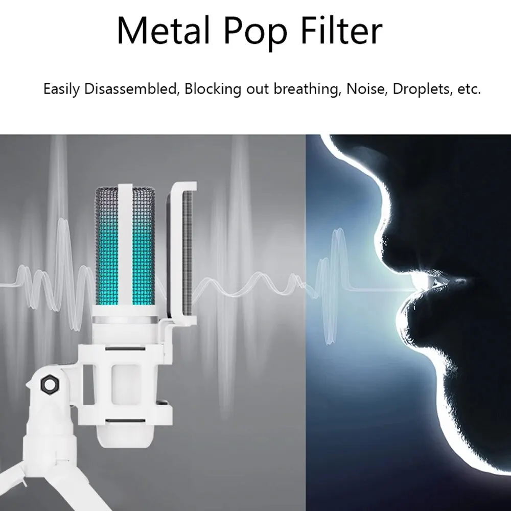 Zealsound RGB USB Gaming Microphone With Articulated Arm,White Computer Condenser Mic For PC Mac Recording Podcasting Streaming – Image 4