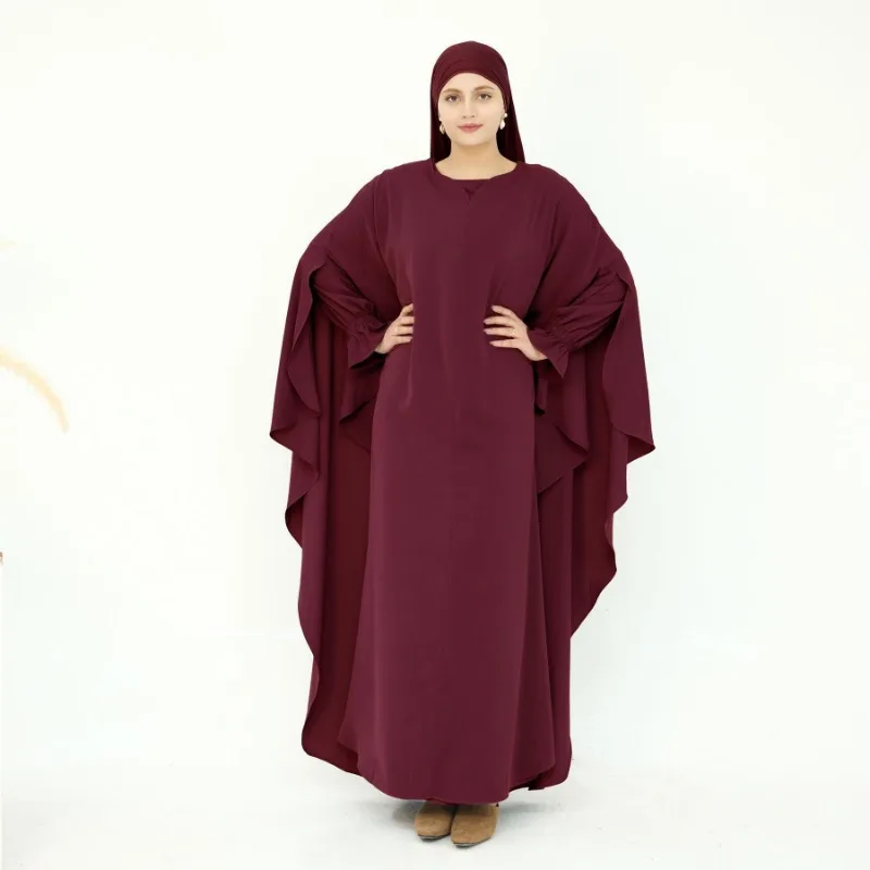 Muslim Sets for Women Women Dubai Abaya Long Dresses Solid Color Modest Prayer Ramadan Robe 2 Piece Set Femme Islam Clothing – Image 2