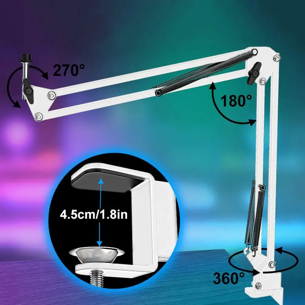 Zealsound RGB USB Gaming Microphone With Articulated Arm,White Computer Condenser Mic For PC Mac Recording Podcasting Streaming – Image 5