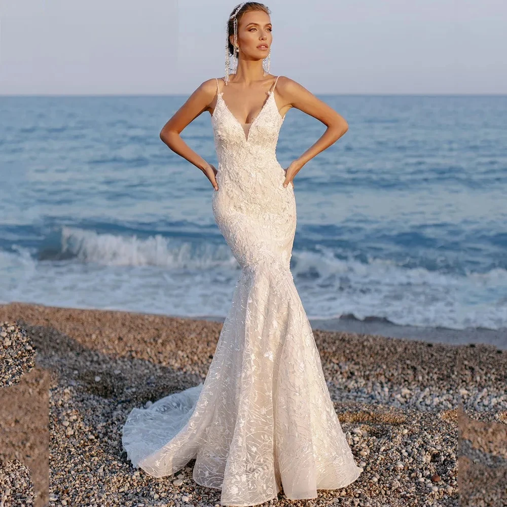 Luxury Wedding Dresses V-Neck Backless Mermaid Sexy Bridal Gowns Lace Appliques Robes 2025 Vintage Customized Vestidos De Novia