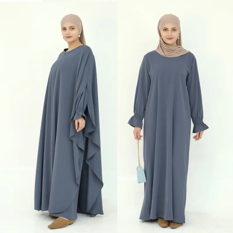 Muslim Sets for Women Women Dubai Abaya Long Dresses Solid Color Modest Prayer Ramadan Robe 2 Piece Set Femme Islam Clothing – Image 3