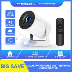 Magcubic 4K HY300 Ultra Portable Projector with Speaker Electronic Focus 720P 300ANSI Outdoor Movie Android11 BT5.4 Camping