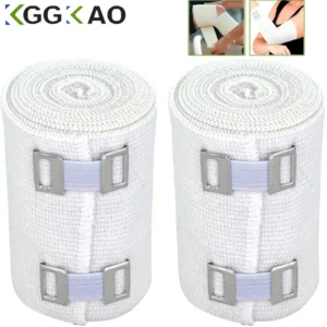 1Roll Elastic Compression Bandage Wrap with Hooks,Athletic Sport Support Tape for Ankle,Wrist,Arm,Leg Sprains First Aid Measure