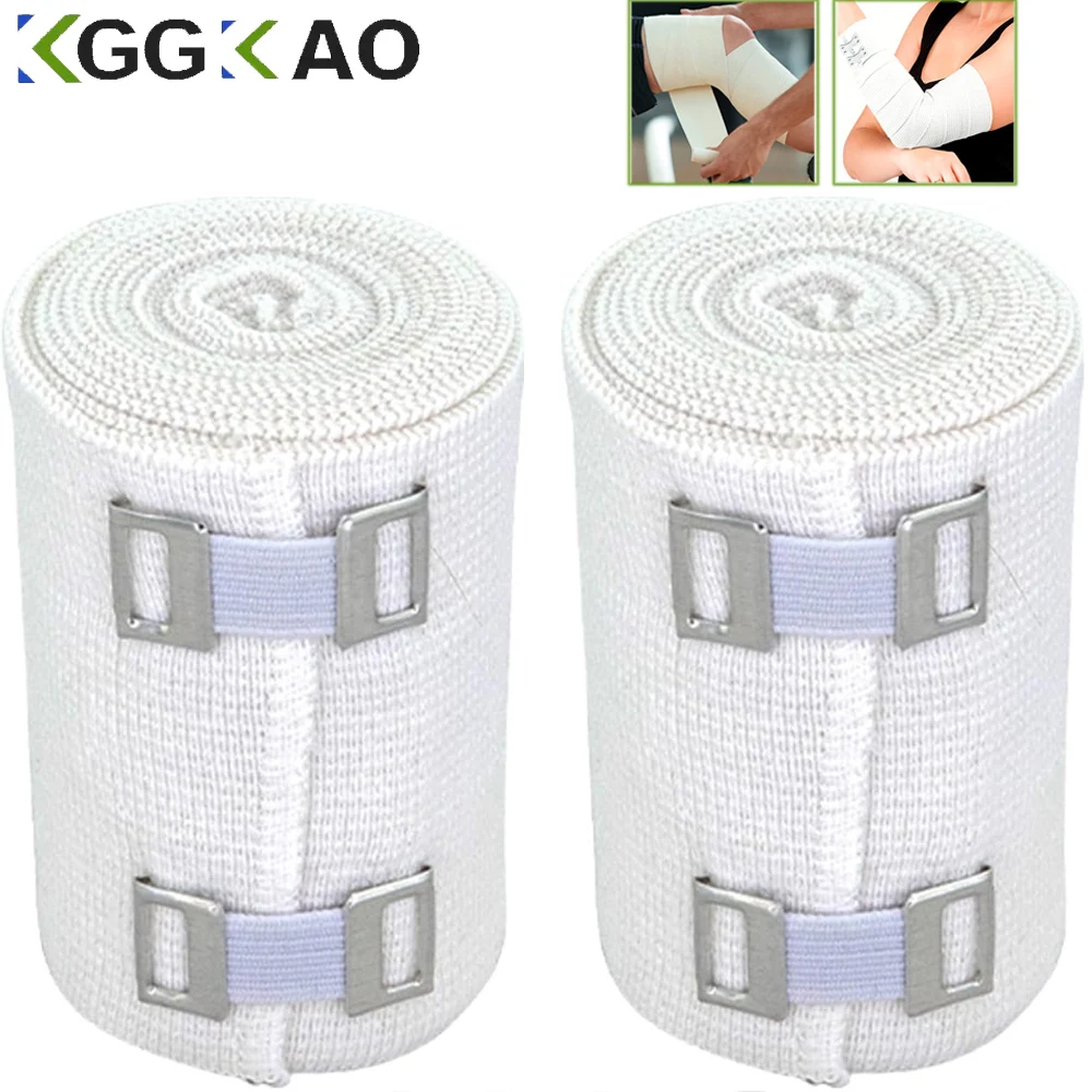 1Roll Elastic Compression Bandage Wrap with Hooks,Athletic Sport Support Tape for Ankle,Wrist,Arm,Leg Sprains First Aid Measure