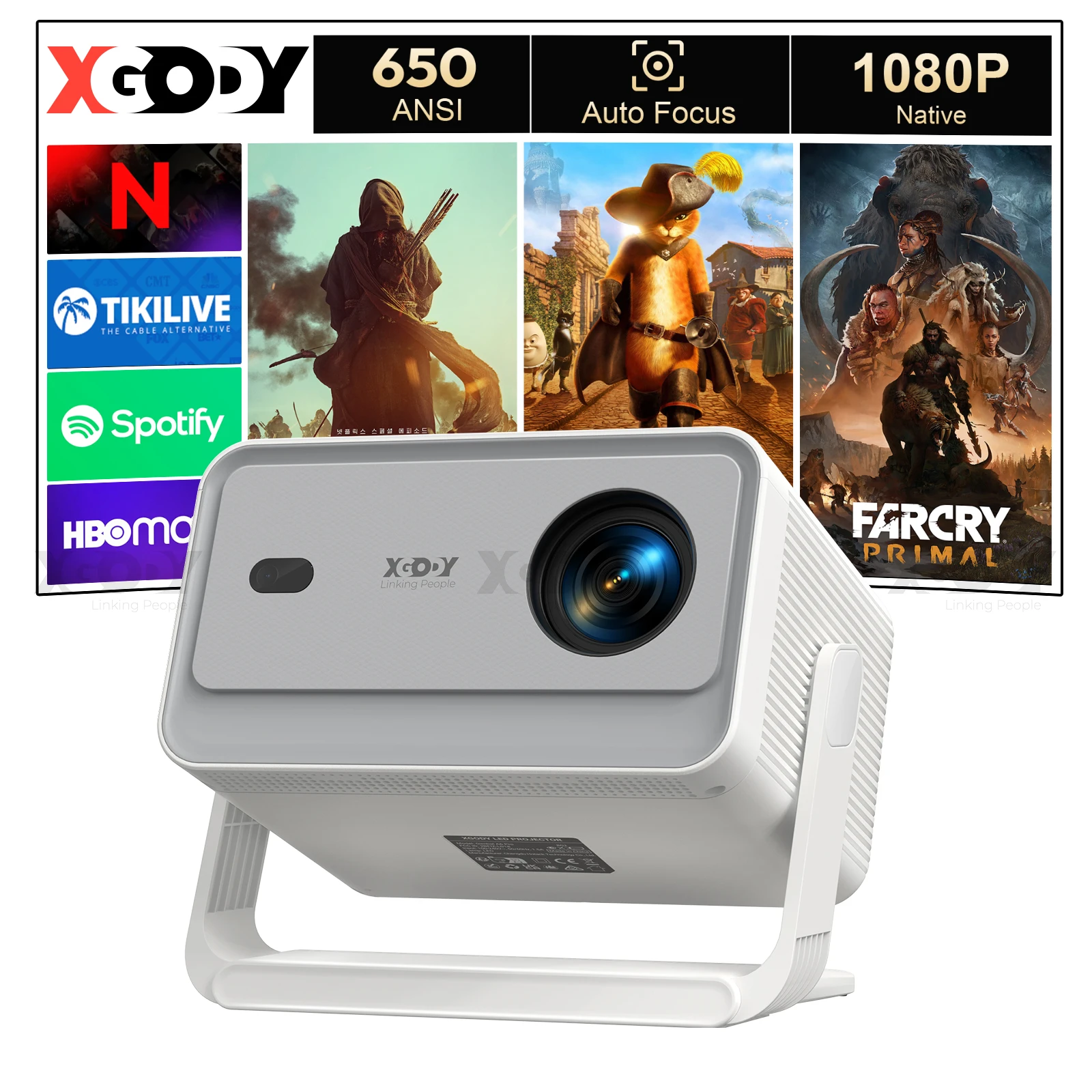 XGODY A6 PRO 650ANSI Auto focus Native 1080P 4K Smart Projector 650 ANSI Android Beamer WiFi6 air mouse Bluetooth Home Therater