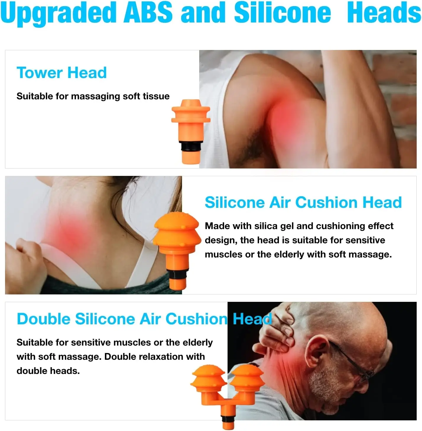 Universal Fascia Gun Replacement Massage Head Silicone Massage Head Set Body Relaxation Fascia Massager Gun Head For All 18-19mm – Image 4