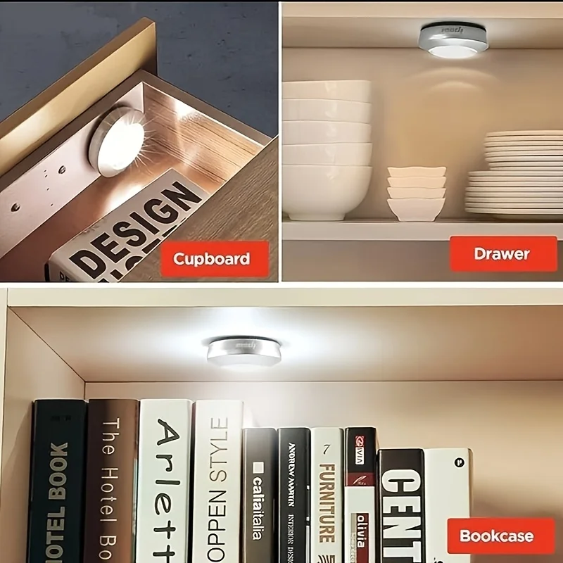 1/4/10 件 Mini Led Night Light, Self Adhesive Push Light Stairs Hallway Closet Kitchen Bedroom, Cabinets, Counters, Hallway