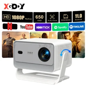 XGODY A6 PRO Native 1080P 650 ANSI 4K Android 11 32 GB 135 ° Projektor mit Auto Keystone Focus Wifi6 BT5.2 Portable Outdoor