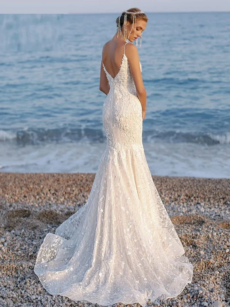 Luxury Wedding Dresses V-Neck Backless Mermaid Sexy Bridal Gowns Lace Appliques Robes 2025 Vintage Customized Vestidos De Novia – Image 3