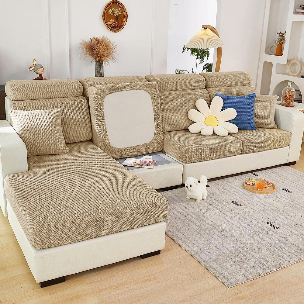 Jacquard Sofa Cover Solid Elastic Sofa Cushion Cover Living Room Washable Spandex Sofa Seat Slipcover Chaise Lounge Home Pets – Image 5