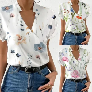 Women Blouse Long Sleeve Shirts Stand Collar Print Blouses Pullover Shirt Loose Fit Casual 2025 Summer Slight Strech Basics