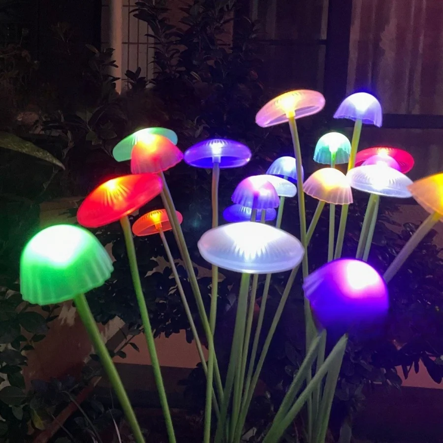 PAMNNY Solar 10LED Jellyfish Mushroom Lights Outdoor Waterproof Garden Decoration Landscape Lawn Lamps for Patio Pathway Yard – Image 2