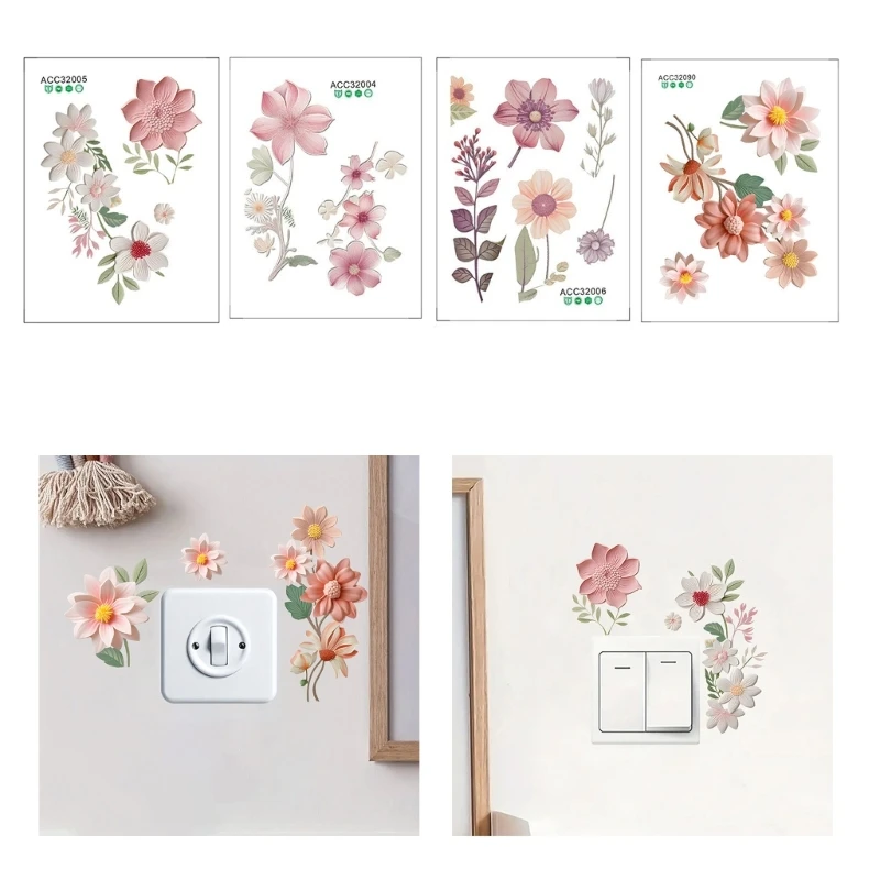 Elegant Flower Light Switches Decal Waterproof Sticker for Living Room Bedroom Bathroom Beautiful Flowers Home Decoration D2RD