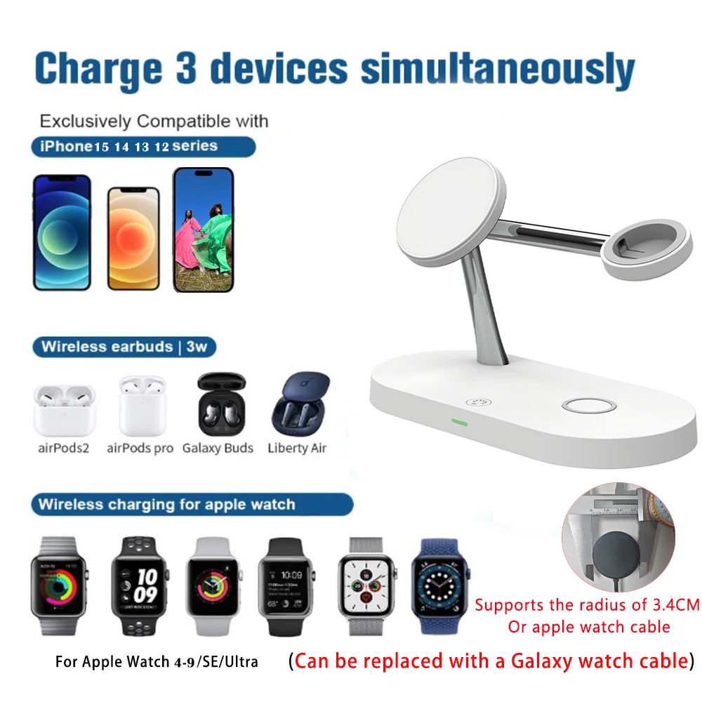 3 in 1 Magnetic Wireless Charger For iPhone 16 15 14 13 12 Charging Station for Apple Watch 10 9 8 7 6 5 Airpods Pro 2 3 – Image 2