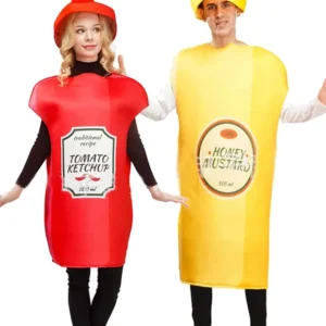 Ketchup Mustard Cosplay Unisex Adult Costume Women Men Funny Food Roleplay Fantasia Couples Halloween Role Playing Fancy Dress