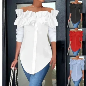 Women Shirts Solid Blouses Single Breasted Shirt Turn Down Collar Slash Neck Buttons Spliced Casual Loose Fit 2025 Summer